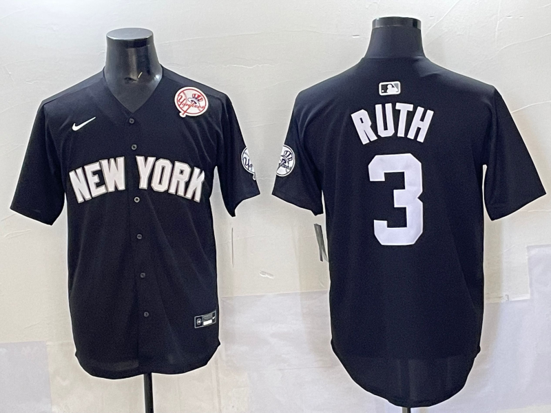 Men 2025 New York Yankees #3 Ruth black Nike MLB Jersey style 725009